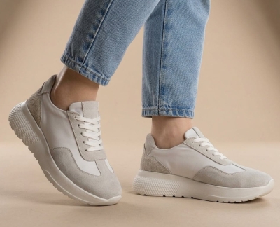 Дамски спортни обувки от естествена кожа в бяло 1100