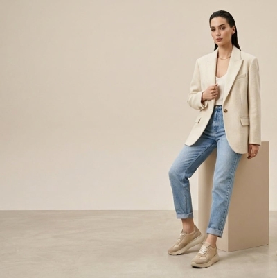 Дамски спортни обувки от естествена кожа бежови 1100