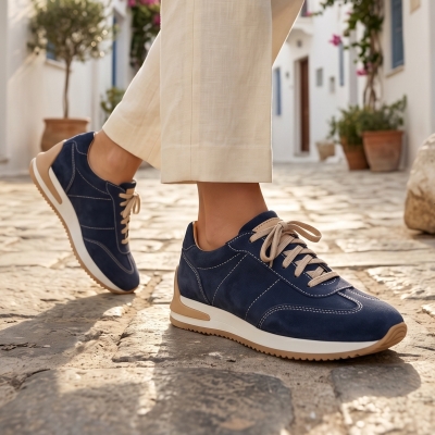 Дамски спортни обувки от естествен велур тъмно сини 12601