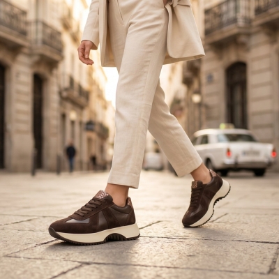 Дамски спортни обувки от естествена кожа кафяви 620