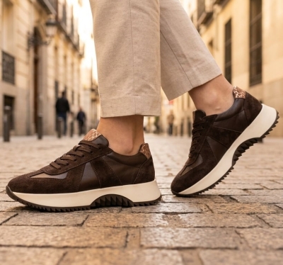 Дамски спортни обувки от естествена кожа кафяви 620