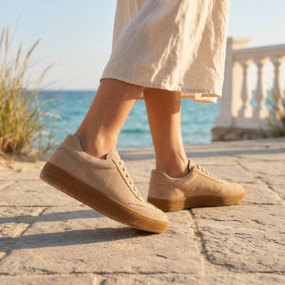 Дамски спортни обувки от естествен велур бежови 128