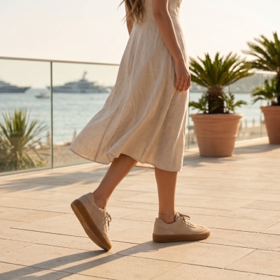 Дамски спортни обувки от естествен велур бежови 128