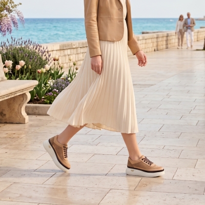 Дамски спортни обувки от естествен велур камел M126-5-17-T20