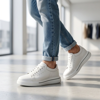 Мъжки спортни обувки от естествена кожа в бяло 5062