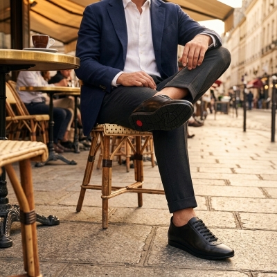 Мъжки спортни обувки от естествена кожа черни 10652