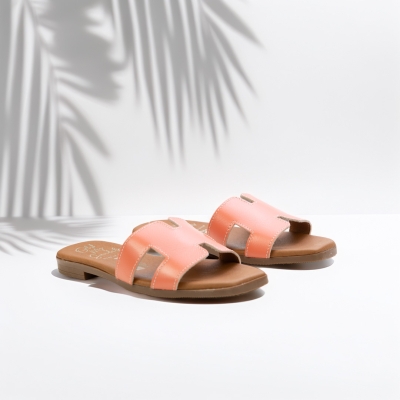 Дамски ежедневни чехли от естествена кожа корал 5810 Oh My Sandals