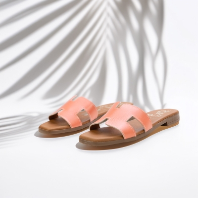 Дамски ежедневни чехли от естествена кожа корал 5810 Oh My Sandals