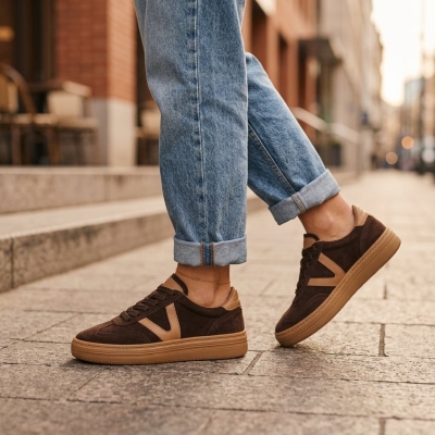 Дамски спортни обувки от естествен велур кафяви 170