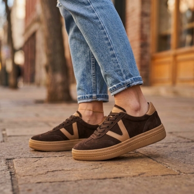 Дамски спортни обувки от естествен велур кафяви 170