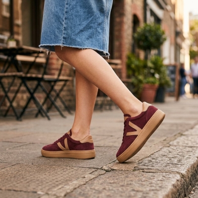 Дамски спортни обувки от естествен велур бордо 170