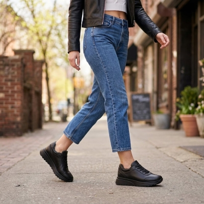 Дамски спортни обувки от естествена кожа черни 606