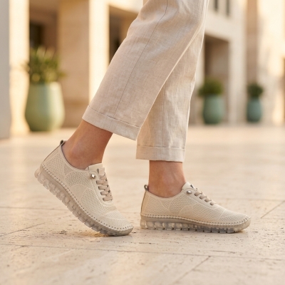 Дамски ежедневни обувки от естествена кожа бежови 3622-B2