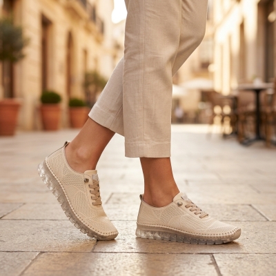 Дамски ежедневни обувки от естествена кожа бежови 3622-B2