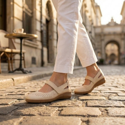 Дамски ежедневни обувки от естествена кожа бежови 151020