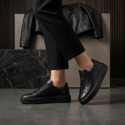 Дамски спортни обувки от естествена кожа черни 0555