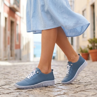 Дамски ежедневни обувки от естествена кожа сини 3622