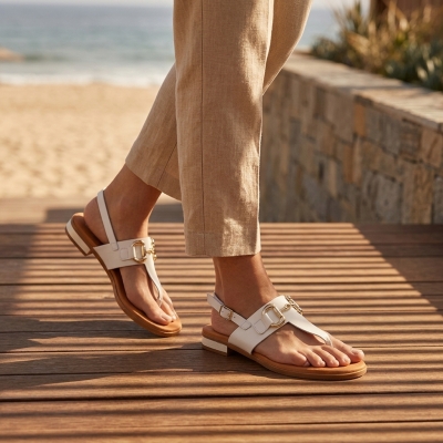 Дамски ежедневни сандали от естествена кожа бежови 5334 Oh My Sandals