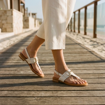 Дамски ежедневни сандали от естествена кожа бежови 5334 Oh My Sandals