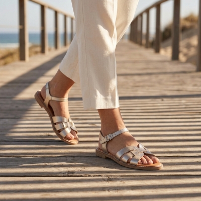 Дамски ежедневни сандали от естествена кожа в злато 5571 Oh My Sandals