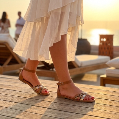 Дамски ежедневни сандали от естествена кожа в кафяво 5554 Oh My Sandals