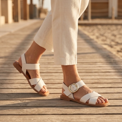 Дамски ежедневни сандали от естествена кожа бежови 5583 Oh My Sandals