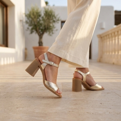 Дамски ежедневни сандали от естествена кожа в злато 5621 Oh My Sandals