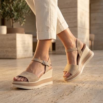 Дамски ежедневни сандали от естествен велур бежови 5982 Oh My Sandals