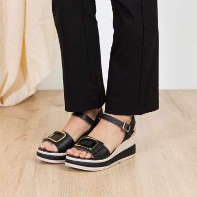 Дамски ежедневни сандали от естествена кожа черни 6048 Oh My Sandals