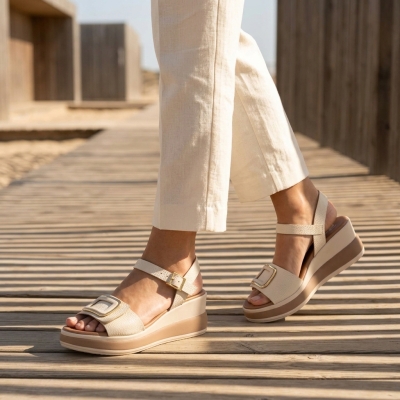 Дамски ежедневни сандали от естествена кожа бежови 6048 Oh My Sandals