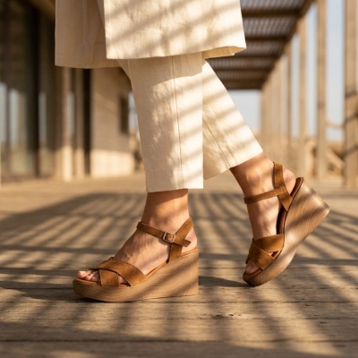 Дамски ежедневни сандали от естествен велур кафяви 6044 Oh My Sandals