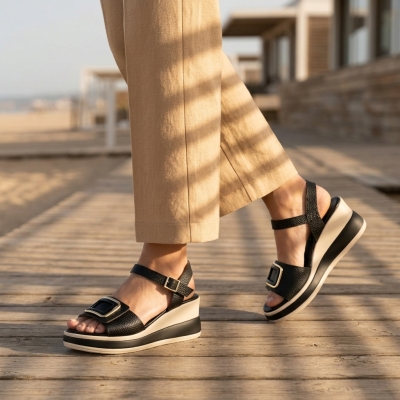 Дамски ежедневни сандали от естествена кожа черни 6048 Oh My Sandals