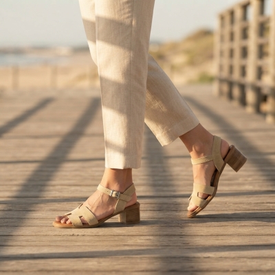 Дамски ежедневни сандали от естествен велур бежови 5901 Oh My Sandals