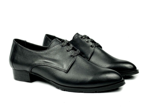 Дамски ежедневни обувки равни от естествена кожа черни 141-01 Г