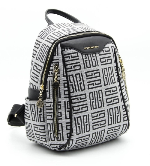 Дамска раница в бяло и черно 906 M11 PP Labirent Silver&Polo