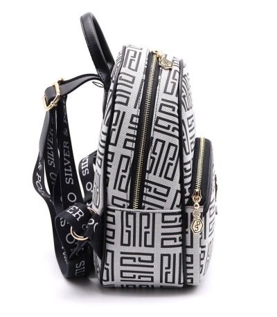 Дамска раница в бяло и черно 945 M11 PP Labirent Silver&Polo