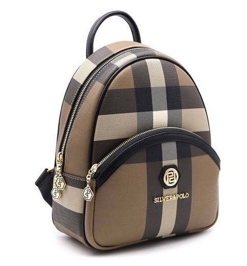 Дамска раница в кафяво 945 M80 Kareli ekose Silver&Polo
